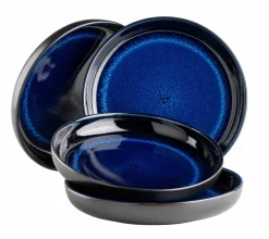 Die moderne Hausfrau Suppenteller-Set, Steinzeug Niara Schwarz / Blau