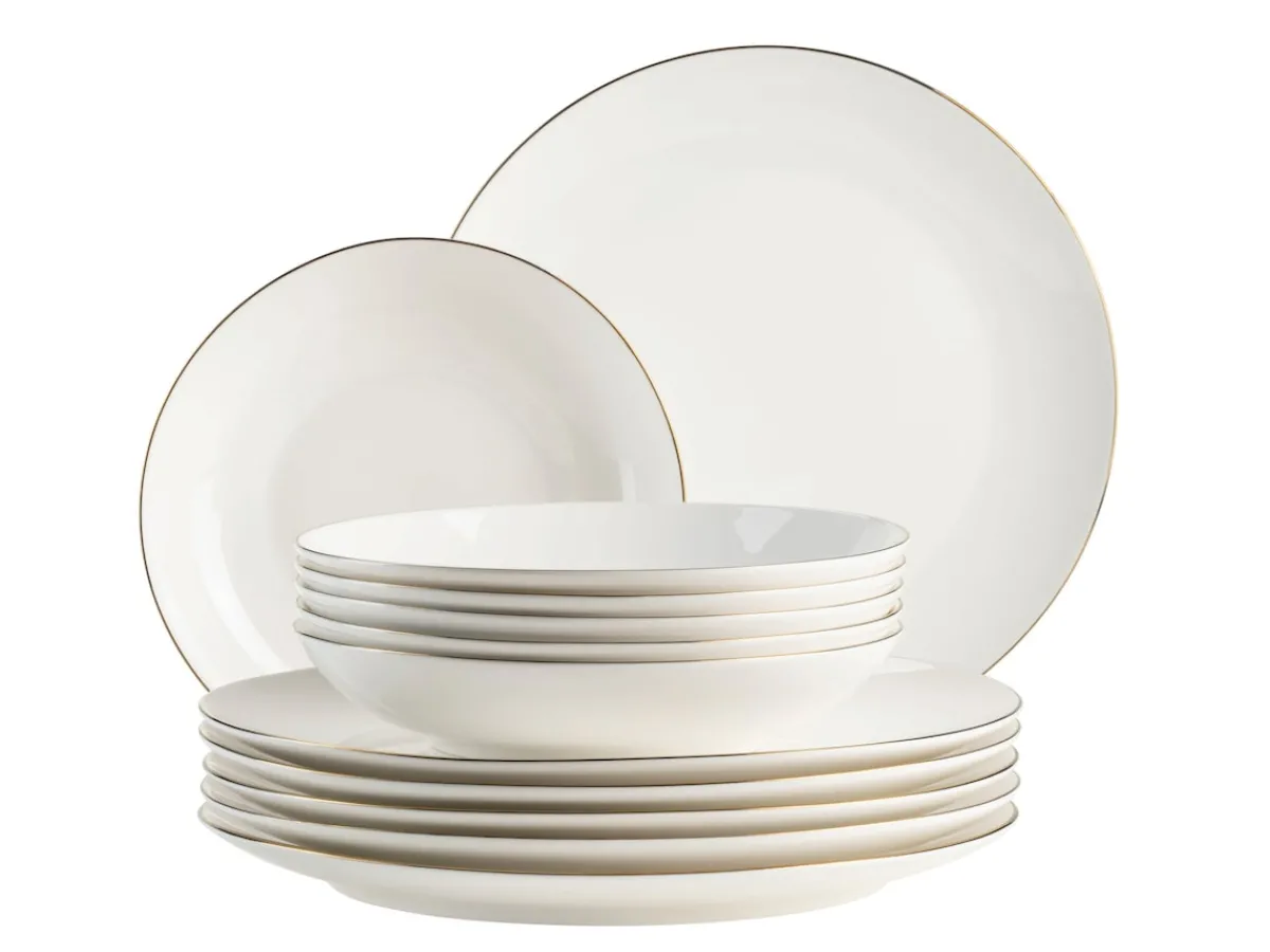 Die moderne Hausfrau Tafelservice, Porzellan Felise Weiß / Gold