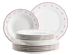 Die moderne Hausfrau Tafelservice, Porzellan Lova Weiß / Rot