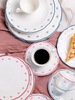 Die moderne Hausfrau Tafelservice, Porzellan Lova Weiß / Rot