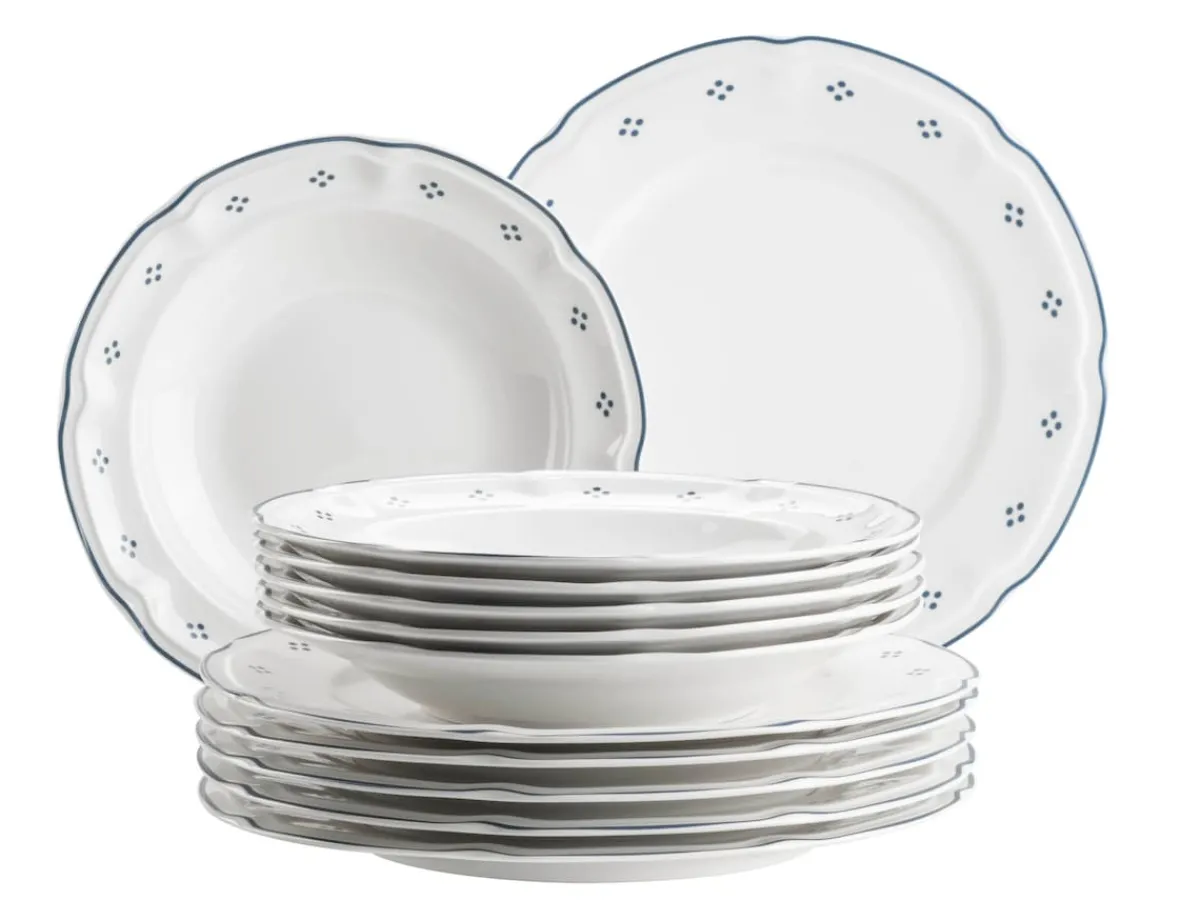 Die moderne Hausfrau Tafelservice, Porzellan Lova Weiß / Blau