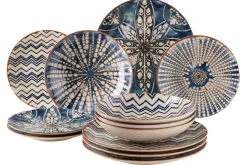 Die moderne Hausfrau Tafelservice, Steinzeug Iberico Blue 6 x Speiseteller, 6 x Suppenteller