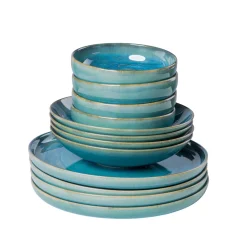 Die moderne Hausfrau Tafelservice, Steinzeug TIEFER SEE Blau / Grün