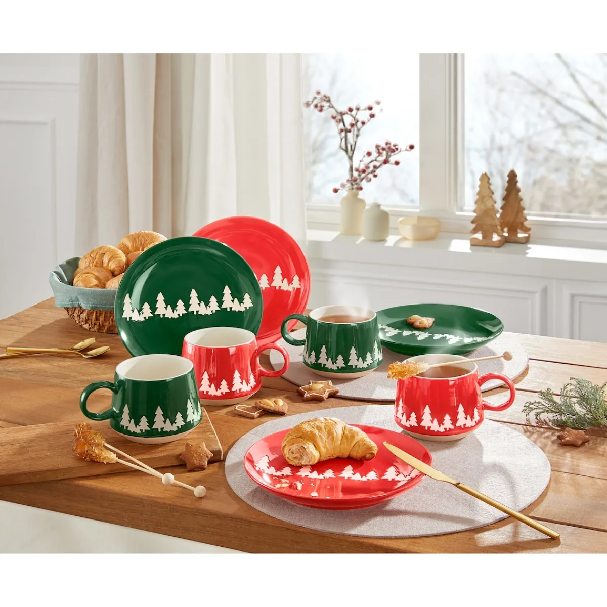 Die moderne Hausfrau Tassen „Tannenbäume“, 4 Stück