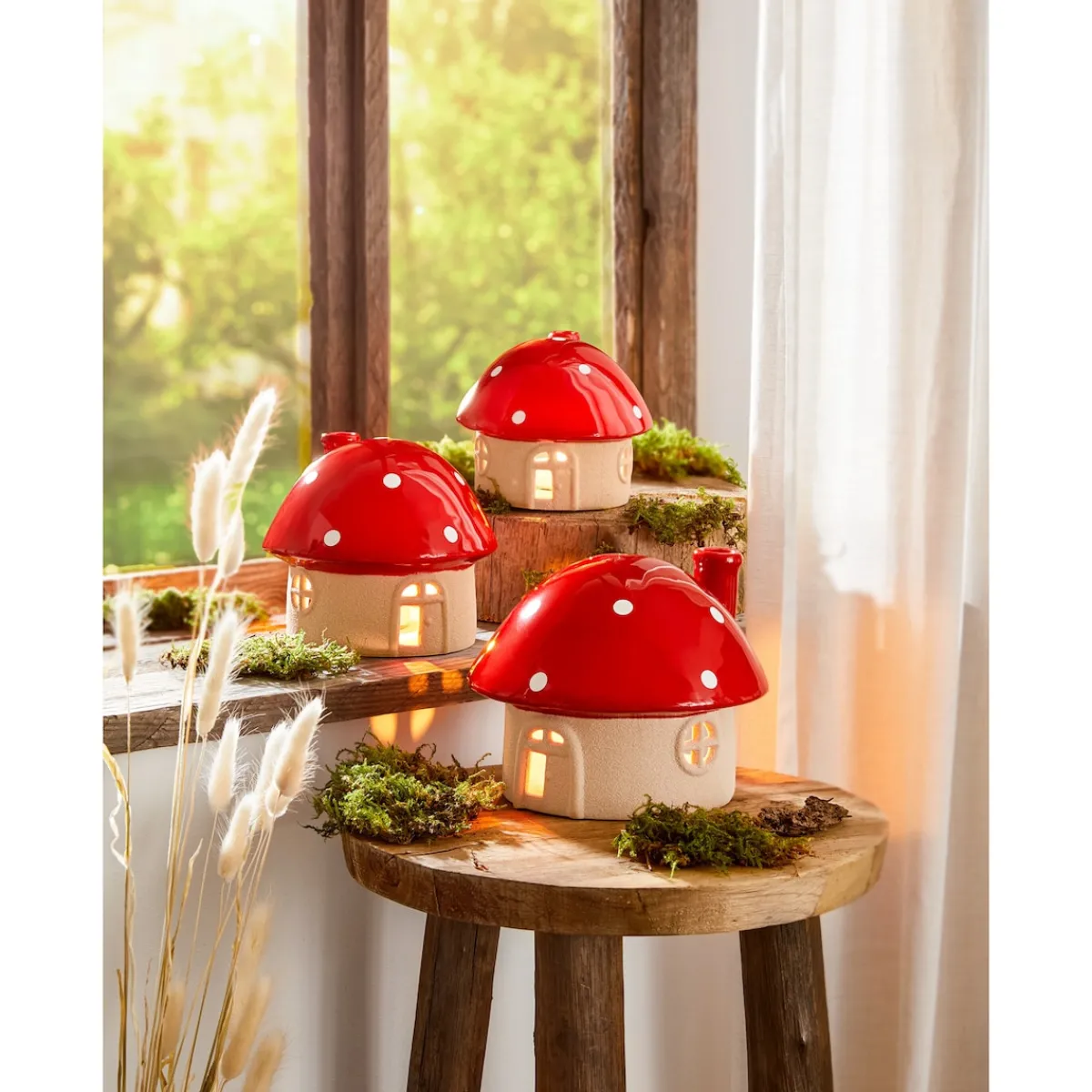 Die moderne Hausfrau Teelicht-Haus „Pilz“ Häuser-Set, 3-teilig