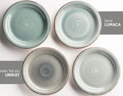 Die moderne Hausfrau Teller-Set, Steingut Lumaca Rauchblau