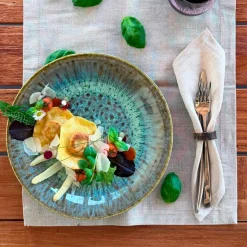 Die moderne Hausfrau Teller-Set, Steinzeug Flussufer blau, grün, braun