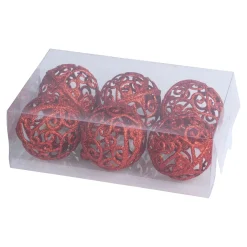 Die moderne Hausfrau Weihnachtskugel-Set, 6 Stück Red-Glitter