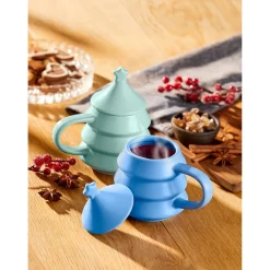 Die moderne Hausfrau Weihnachtstasse „Tannenbaum“ mit Deckel, 270 ml blau